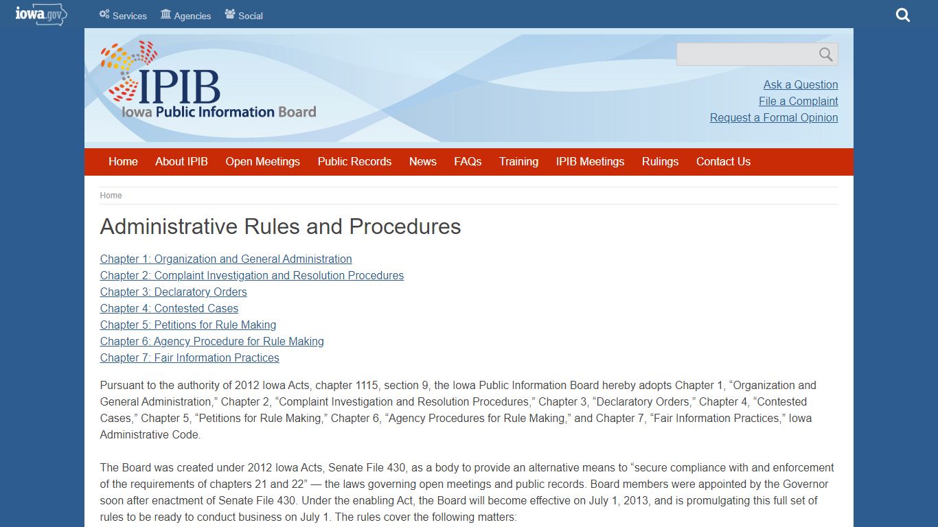 Administrative Rules and Procedures | Iowa Public Information Board